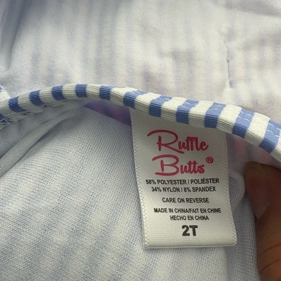 NWT Ruffle Butts Seersucker two piece with bow and skirted bikini size 2t - Picture 6 of 7
